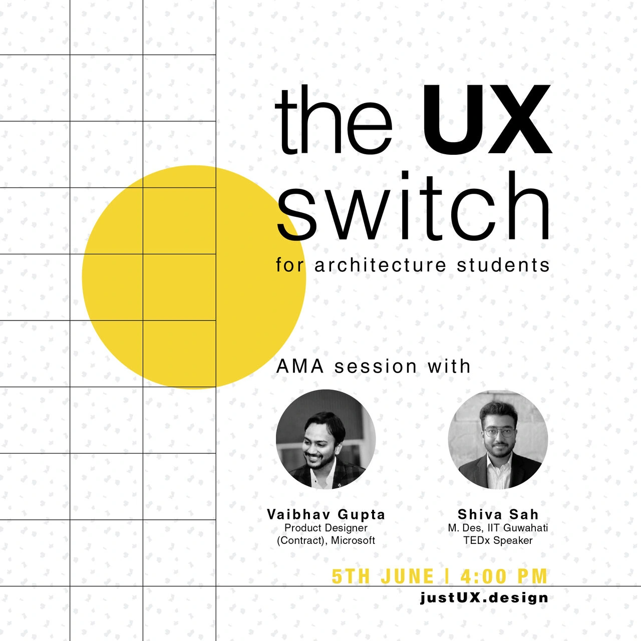 The UX switch for architecture students online AMA poster.