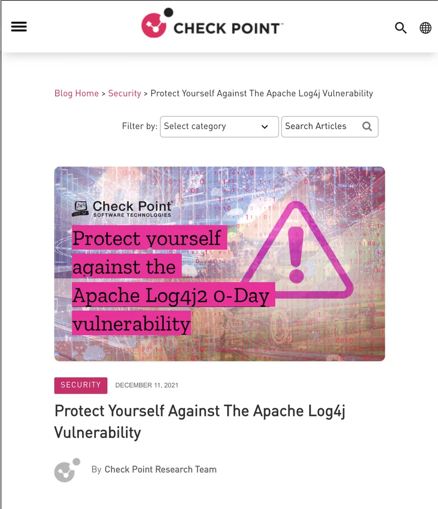 Check Point Research Log4j article screenshot